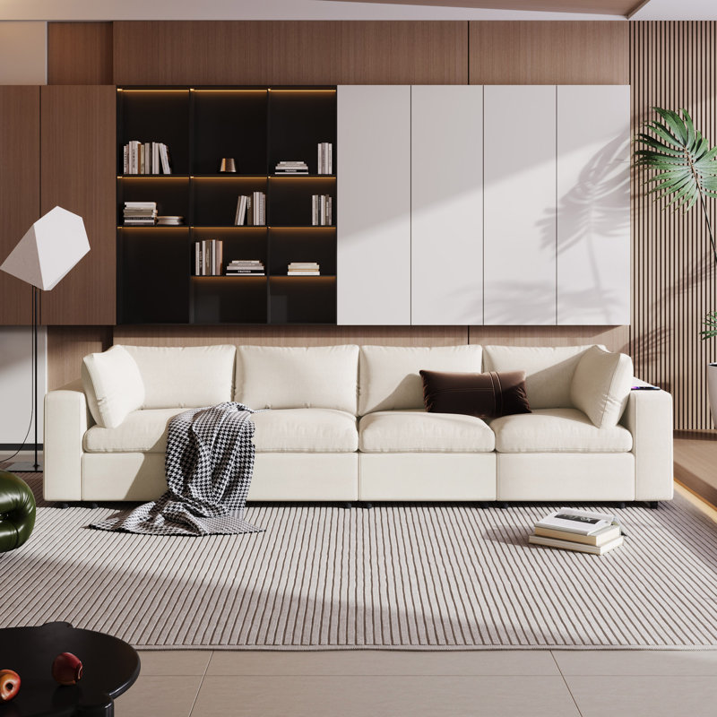 U-Style Upholstered Modular Sofa With  With Storage Space, USB Charge Ports,Wireless Charging And Built-In Bluetooth Speaker In Arm,Sectional Sofa For Living Room Apartment