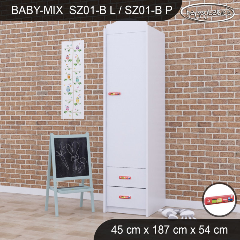 Baby Mix Train 1 Door Wardrobe, White/Red