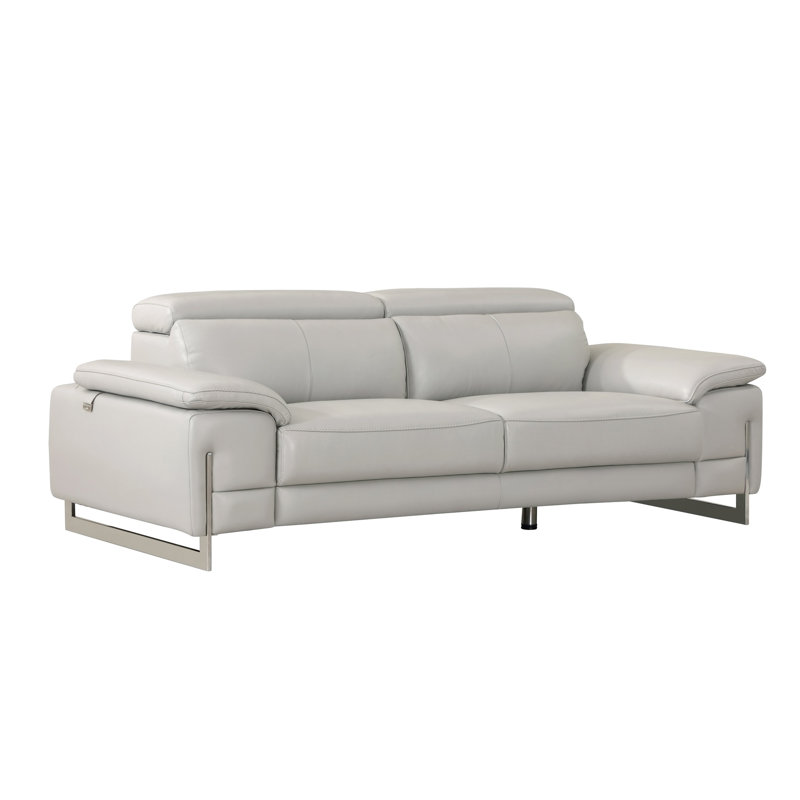 Dark Gray Genuine Leather Sofa with Adjustable Headrest, Dark Gray, 31" H x 87" W x 42" D