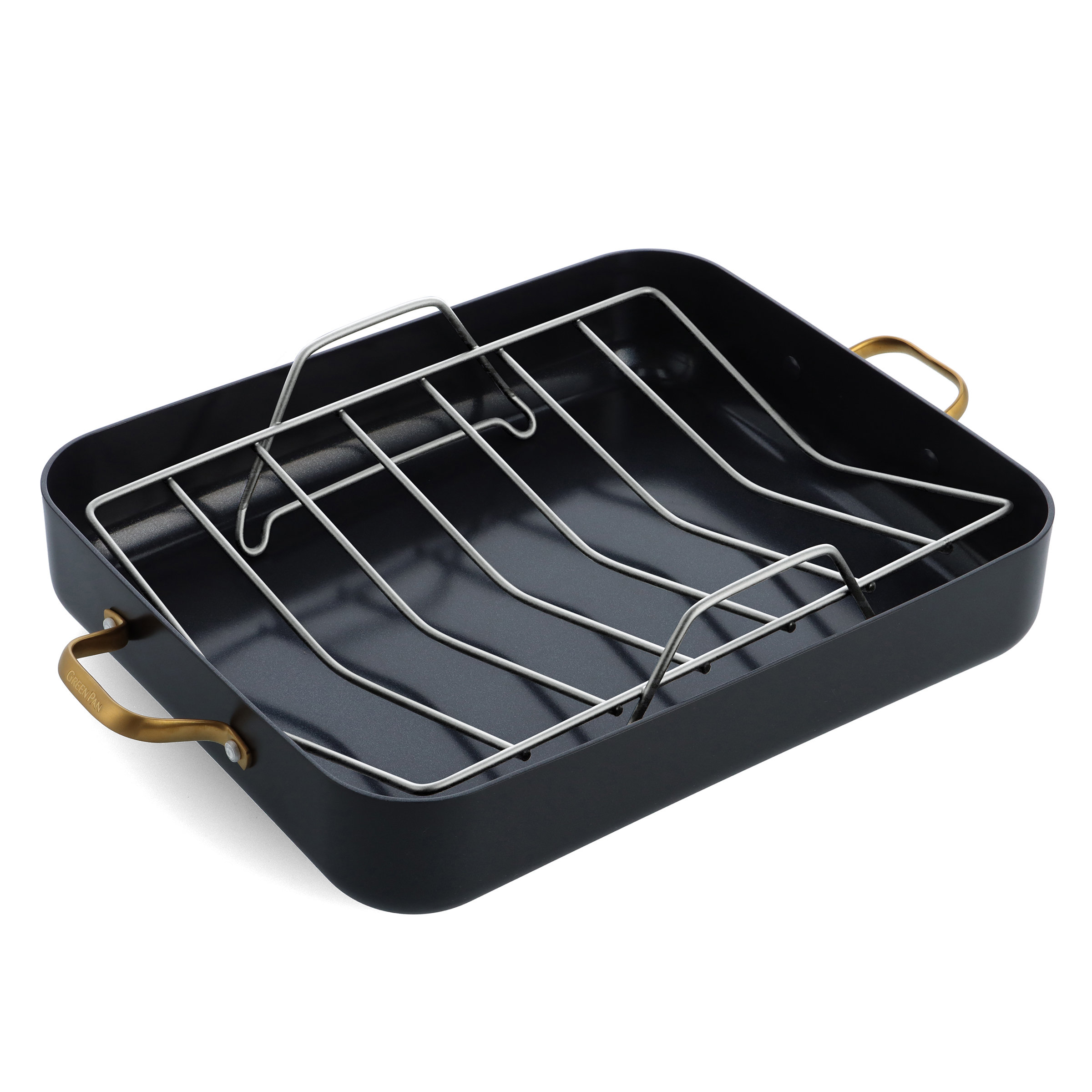 Reserve Ceramic Nonstick 11 Grill Pan with Lid, Black with Gold-Tone