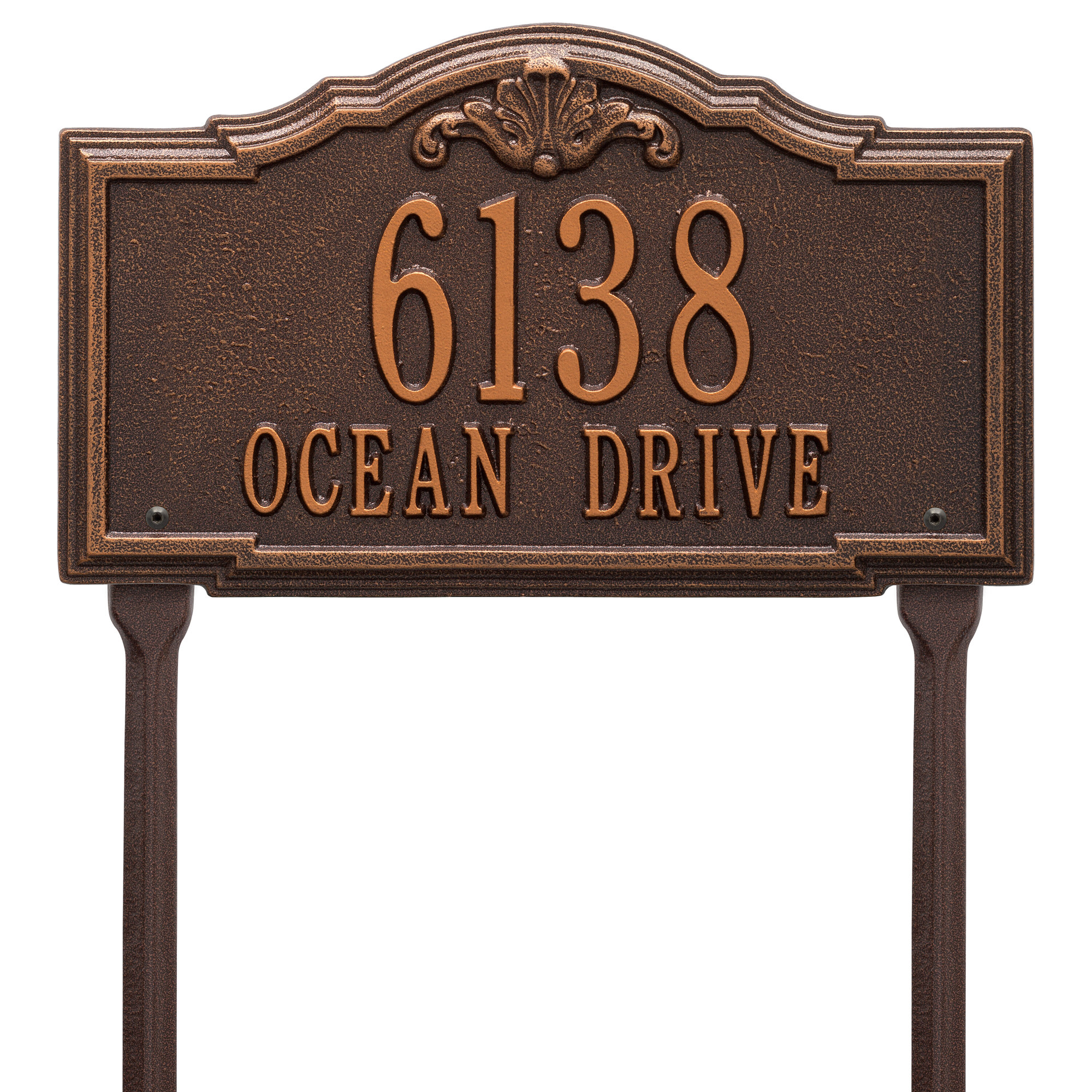 Gatewood Personalized Standard 2-Line Lawn Address Sign, Antique Copper, Yes