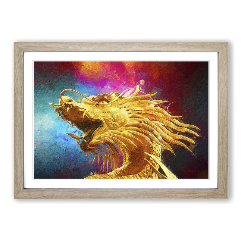 Oriental Dragon - Picture Frame Painting Print, 36cm H x 48cm W x 2cm D, Oak Framed