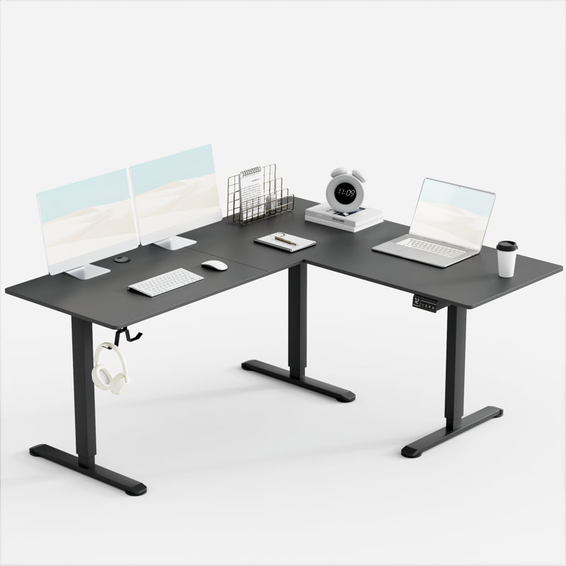 White Carbon Fiber L-Shaped Adjustable Standing Desk with USB Port