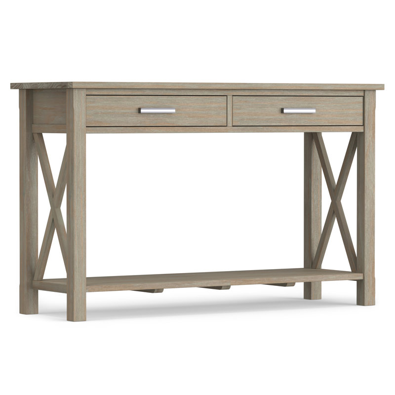 Kitchener 47"W Solid Wood Contemporary Storage Console Table with 2 Drawers and Bottom Storage Shelf, Distressed Grey