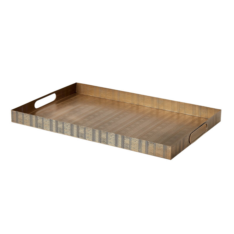 Kokoro Etched Rectangular Tray-Brass, 2" H x 28" W x 18" D