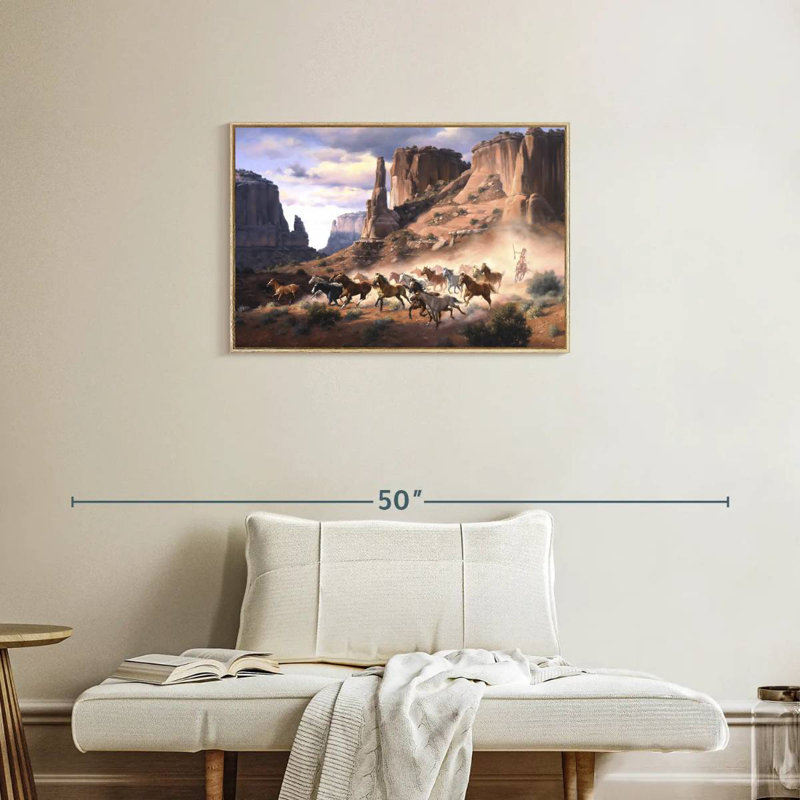 Grès et chevaux volés, Cadre flottant en bois naturel, 31 po x 21 po