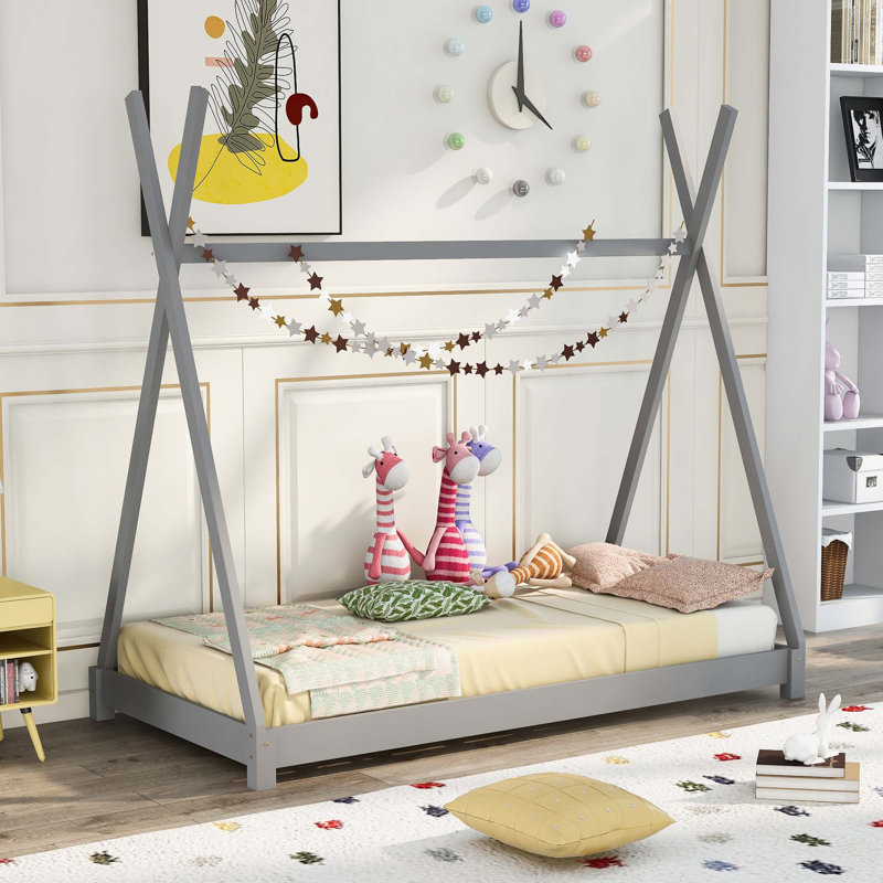 Lit plateforme simple avec structure triangulaire, Gris