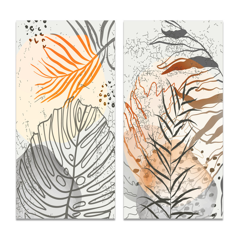 Feuillage aux formes organiques éclatantes - ensemble de 2 peintures, Toile tendue, H 20 po x l 24 po x P 1 po