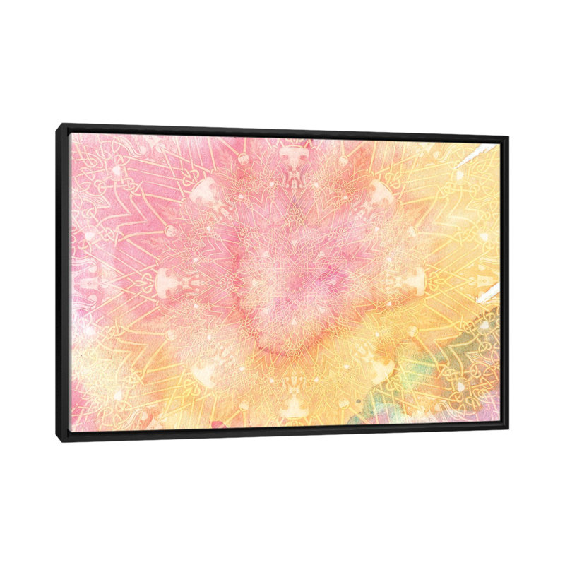 Mandala series : rose limonade, impression sur toile tendue, H 18 po x l 26 po x P 1,5 po, Cadre noir