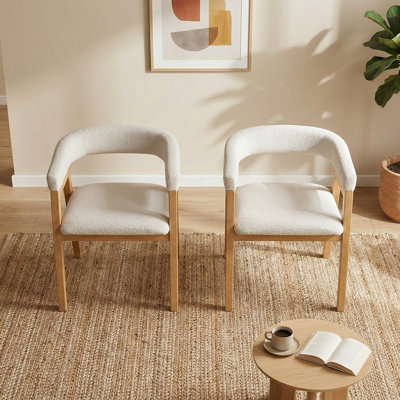 47cm H Boucle Upholstered Low Back Armchair in White