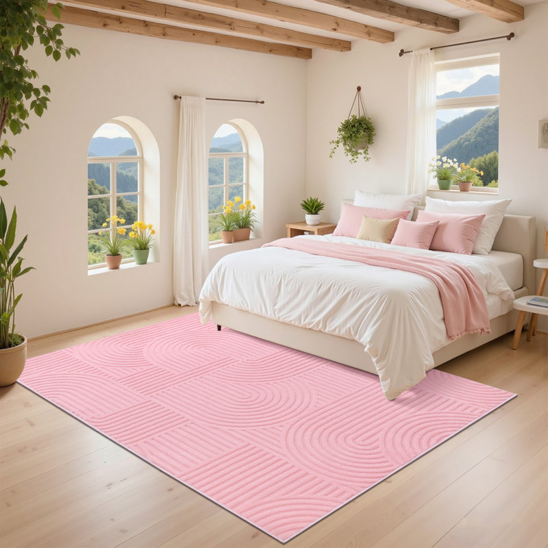 Tapis oriental rose lavable à la machine, Rectangle 5 pi x 7 pi, Rose