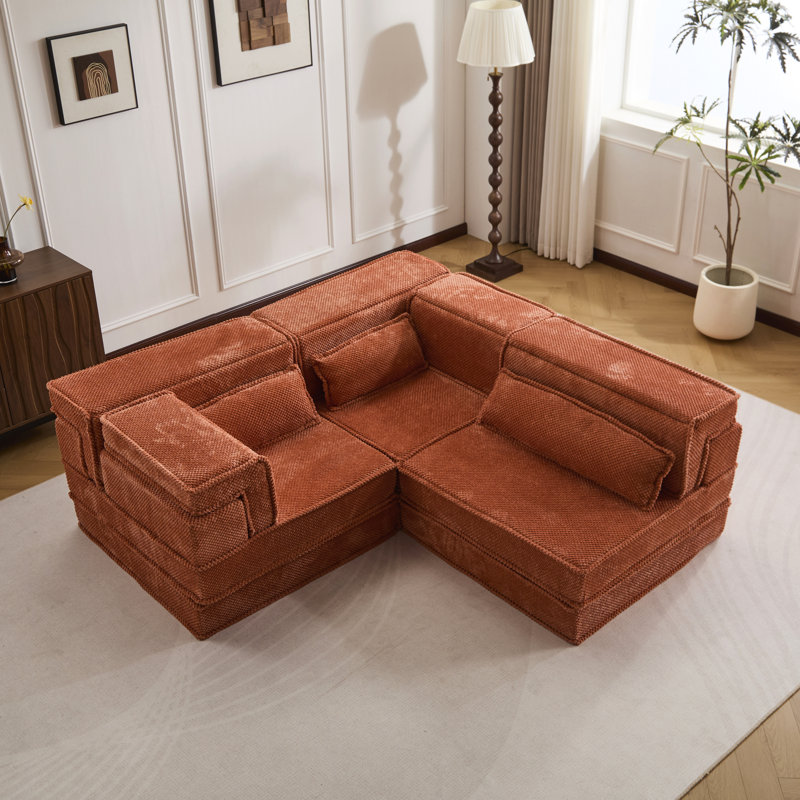 Compression Mahjong Sofa,Convertible Floor Sofa Bed,Diy Boneless Modular Sectional Sofa,No Assembly Required,Circle Fleece Fabric,Oversized 3 Seater With 3 Pillows