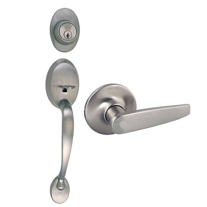 Coventry Handleset with Deadbolt and Door Lever and Rosette, Satin Nickel
