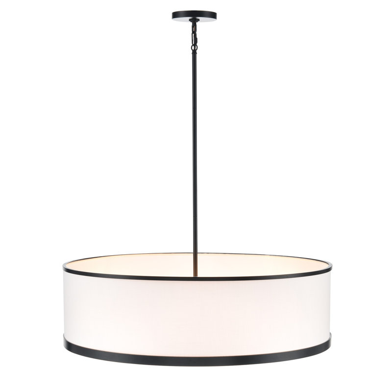 Paynter - Pendant - Black Finish - Soft Eggshell White Hue Fabric Shade, 49.4" H x 30" W x 30" D, 8 Lights