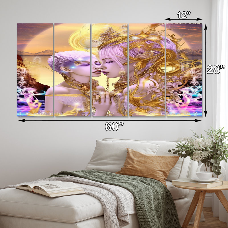 Pastel Goddess Divine Love I - Couple de décoration murale - 5 panneaux égaux