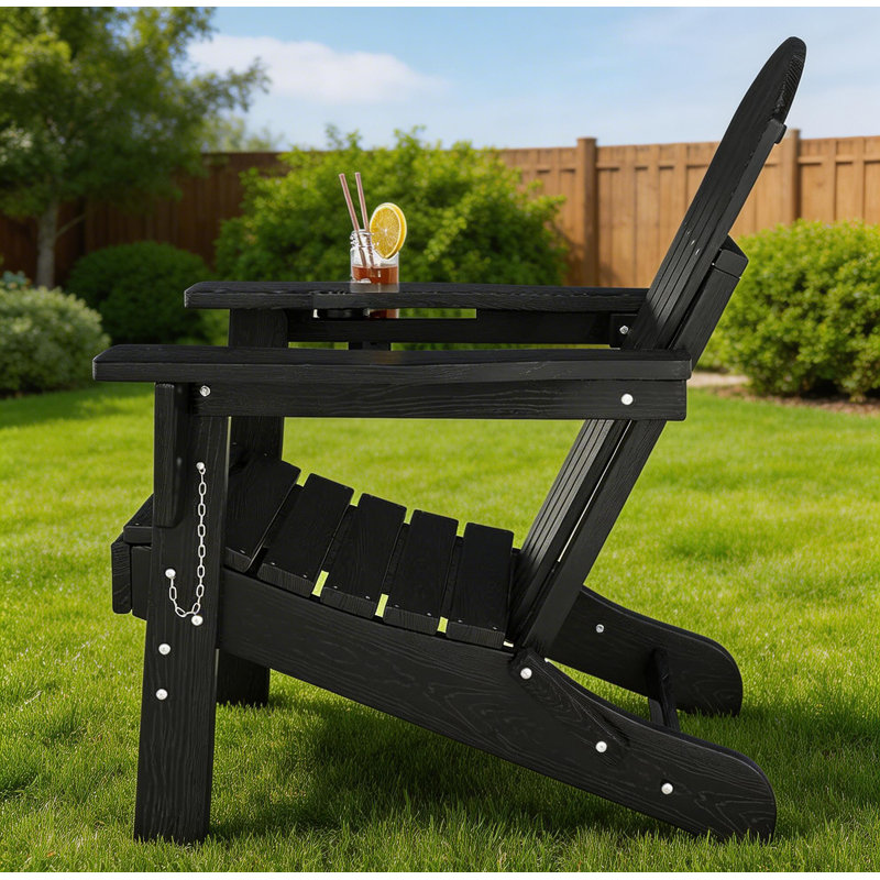 Folding Adirondack Chair, with Cup Holder, Black