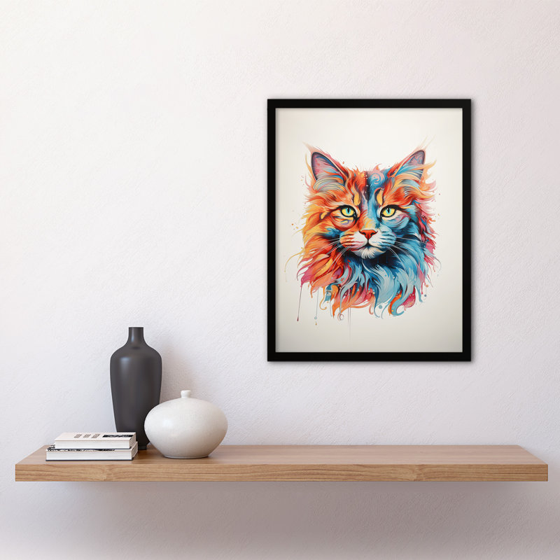 Maine Coon Cat Orange Blue Pink - Single Picture Frame Print