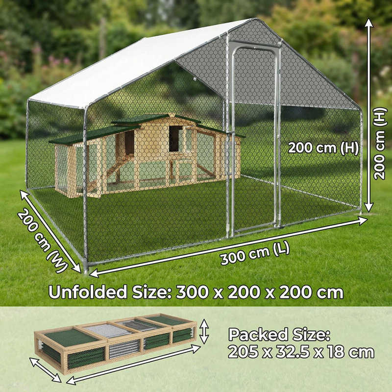 Cage à poulet à toit pointu galvanisé, fer forgé, cage à poulet à toit pointu 3 * 2 * 2, couleur originale.