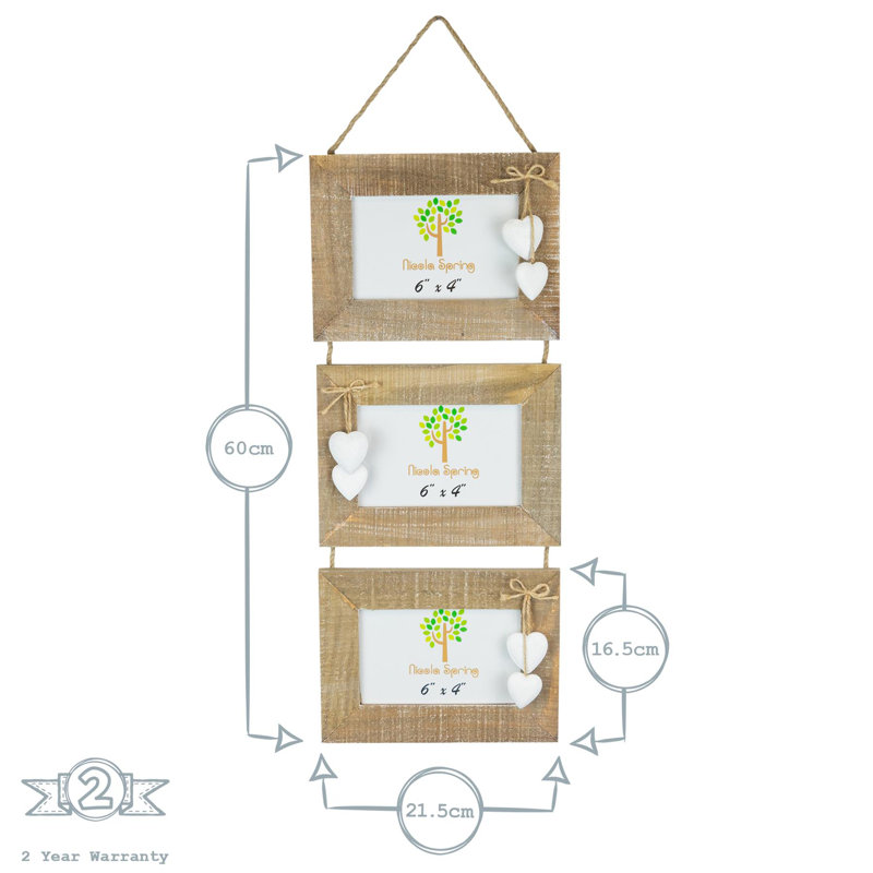 Nicola Spring - Hearts Hanging 3 Photo Frame - 6 x 4", Beige/White