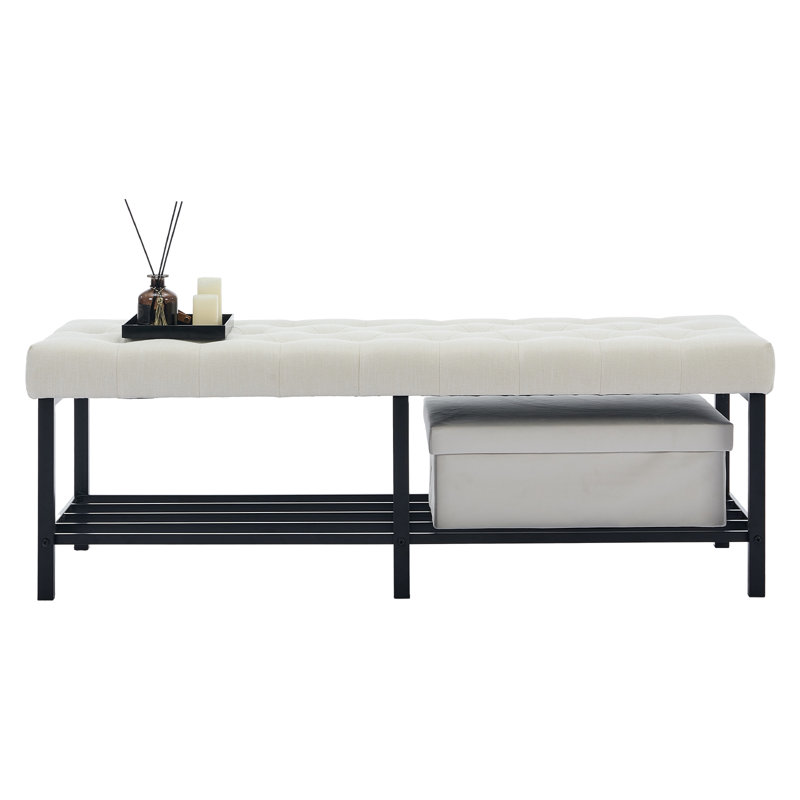 Banc de rangement rembourré en polyester 55,5 po de large Eleonore, Beige