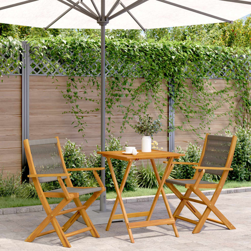 Ensemble de bistro d'extérieur 3 pièces vidaXL en polypropylène et bois massif, Gris