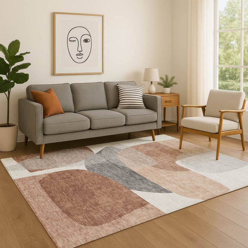 Premium Machine Washable Mayfield AMF2121 Blocks Rug, 3' x 5', Paprika