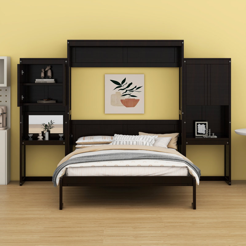 Grand lit escamotable mural avec bureau, Espresso