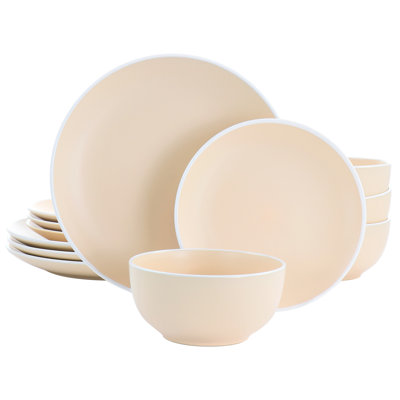 Spice By Tia Mowry Creamy Tahini 12 Piece Stoneware Dinnerware Set In Matte Blue