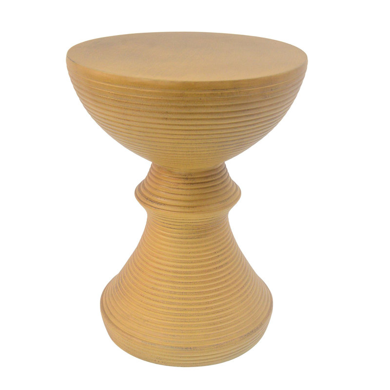 16" Ribbed Natural Concrete Outdoor Side Table With Hourglass Design – Weather-Resistant Accent For Patio, Garden, Or Balcony