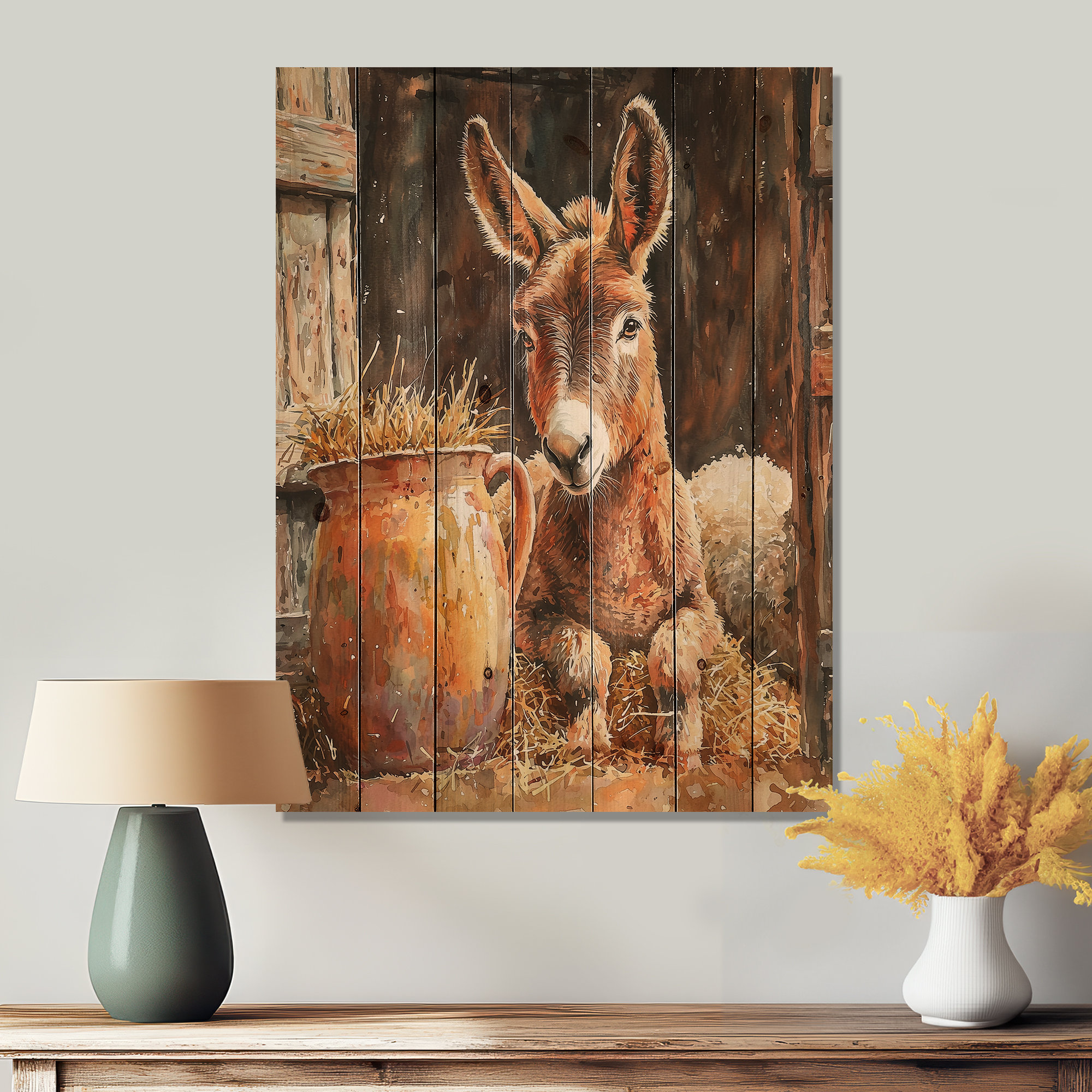 Ophelia & Co. Donkey Portrait At The Barn III - Donkey Wood Print - On ...
