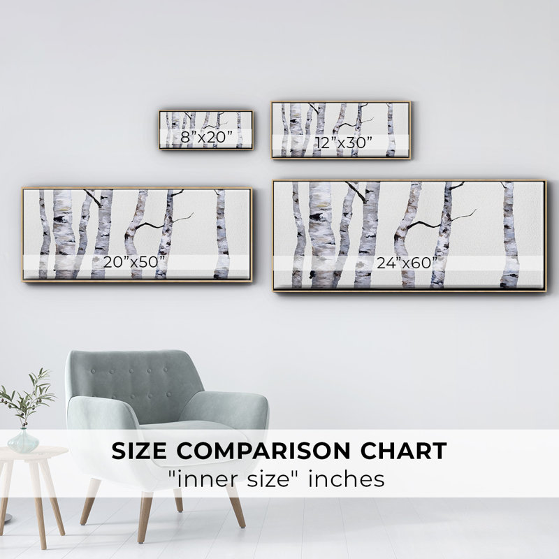 Birch Trees I- Framed Canvas, 12" H x 30" W