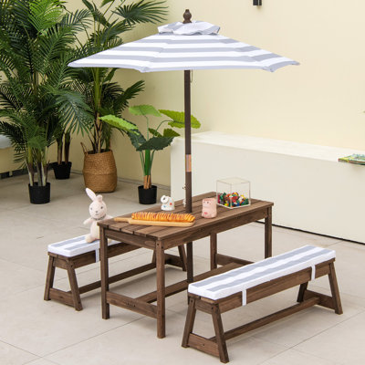 4 - Person Wood Patio Dining Set with Rectangular Table , Cushions Included