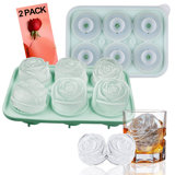 2 PCS 3D Rose Ice Cube Tray, 6 Grid Cute Silicone Ice Cube Moulds With Lid, Easy Release Ice Cube Trays For Freezer, Food Grade Ice Tray Mould For Gift, Drinks, Coffee And Cocktails, Whiskey (Green)