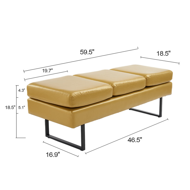 Naquanda Faux Leather Office Bench, Yellow