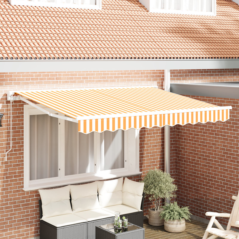 17 Stories Polyester Cover Retractable Patio Awning, 237 cm W x 193 cm D, Yellow/White Striped