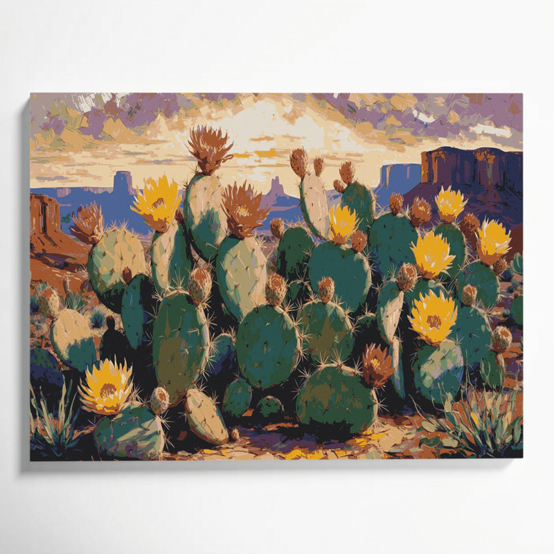 «Southwestern Plants Prickly Pear 179», art mural sur toile grise, H 11 po x l 14 po