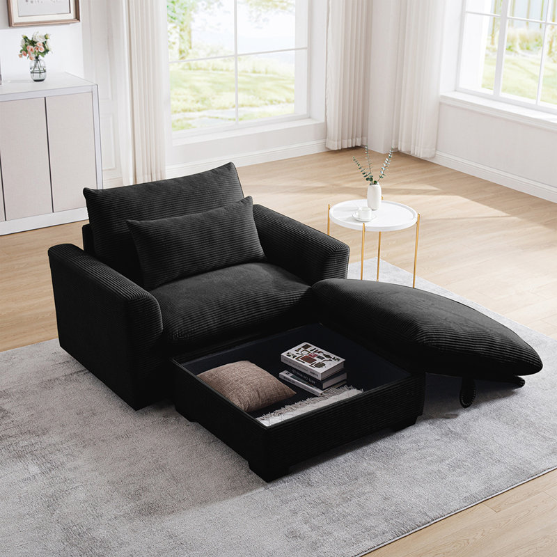 Wagenen Sofa Couch, Modular Couch with Storage Ottoman, Couch Deep Seat Couches, Black Corduroy