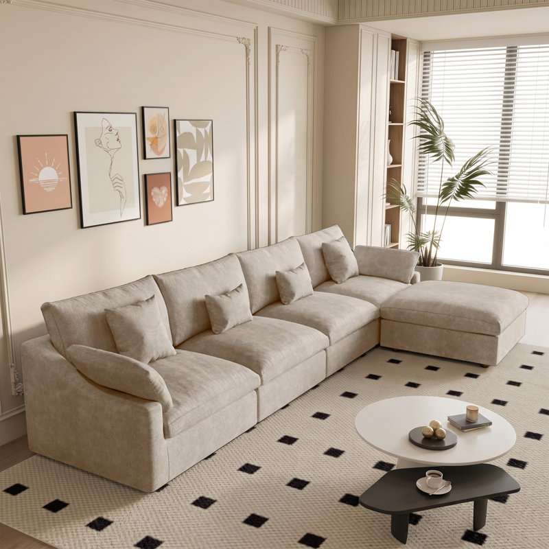 Canapé modulaire rembourré avec repose-pieds, H 29,53 po x l 155,9 po x P 77,95 po, Kaki