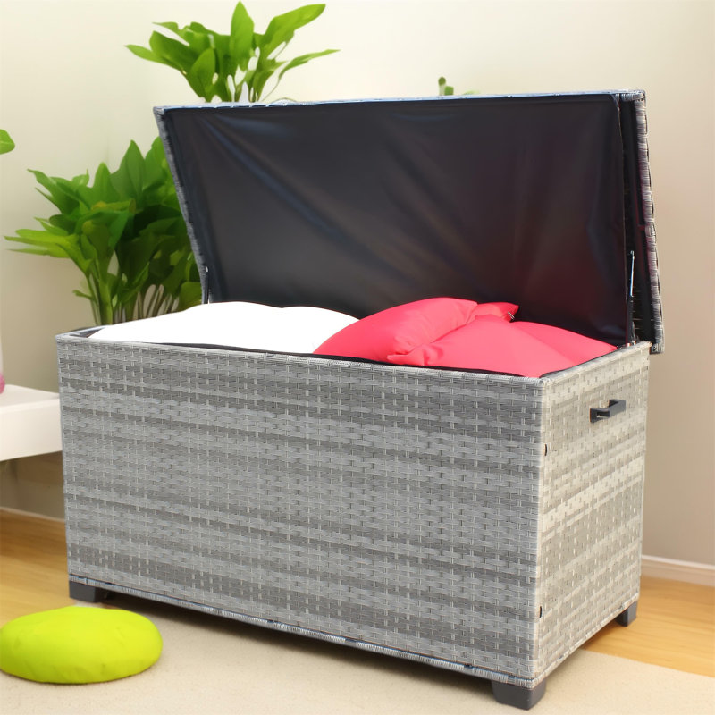 Boîte de rangement pour meubles de patio en osier (gris)