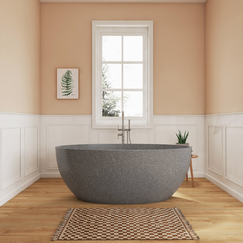Baignoire de trempage autoportante en béton à surface solide 63 po Fslefay Terrazzo