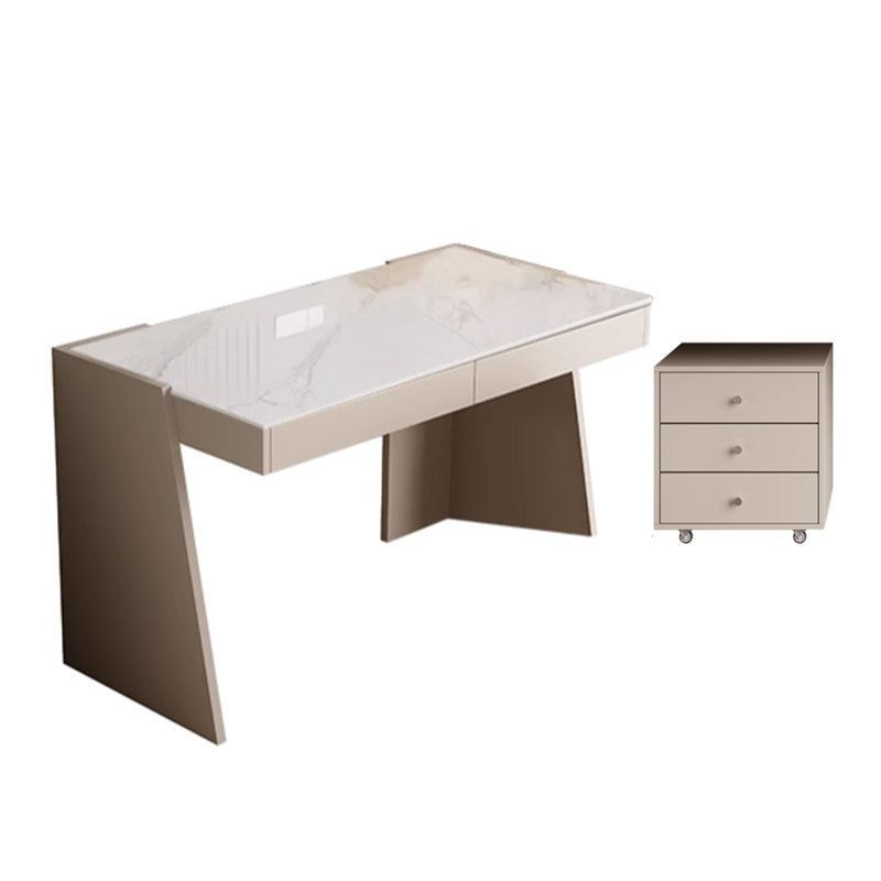 Bureau d'écriture simple et moderne à deux tiroirs, Gris / Blanc, H 29,52 po x l 47,24 po x P 19,68 po