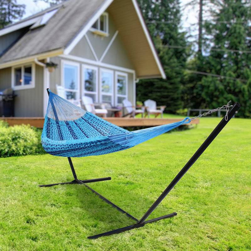 2-Person Thick Cord Cotton and Nylon Mayan Family Hammock - Blue, Blue