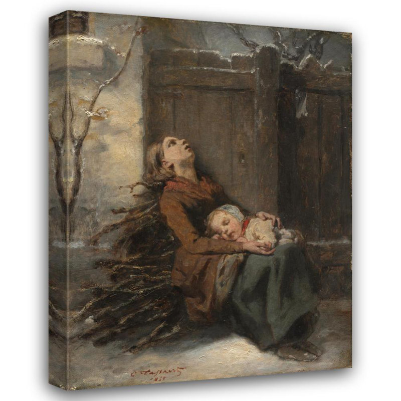 "Destitute, mère morte tenant son enfant endormi en hiver" par Octave Tassaert - Art mural sur toile tendue avec châssis