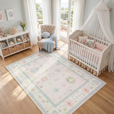 Tapis Boho Oushak, tapis lavables antidérapants, tapis d'intérieur à motif floral oriental