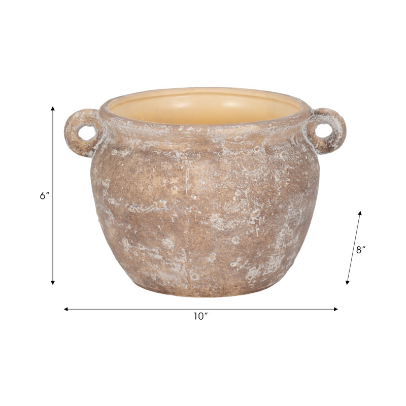 Hooge Textured Stoneware Jug Planter, 6" H x 10" W x 8" D, Ivory