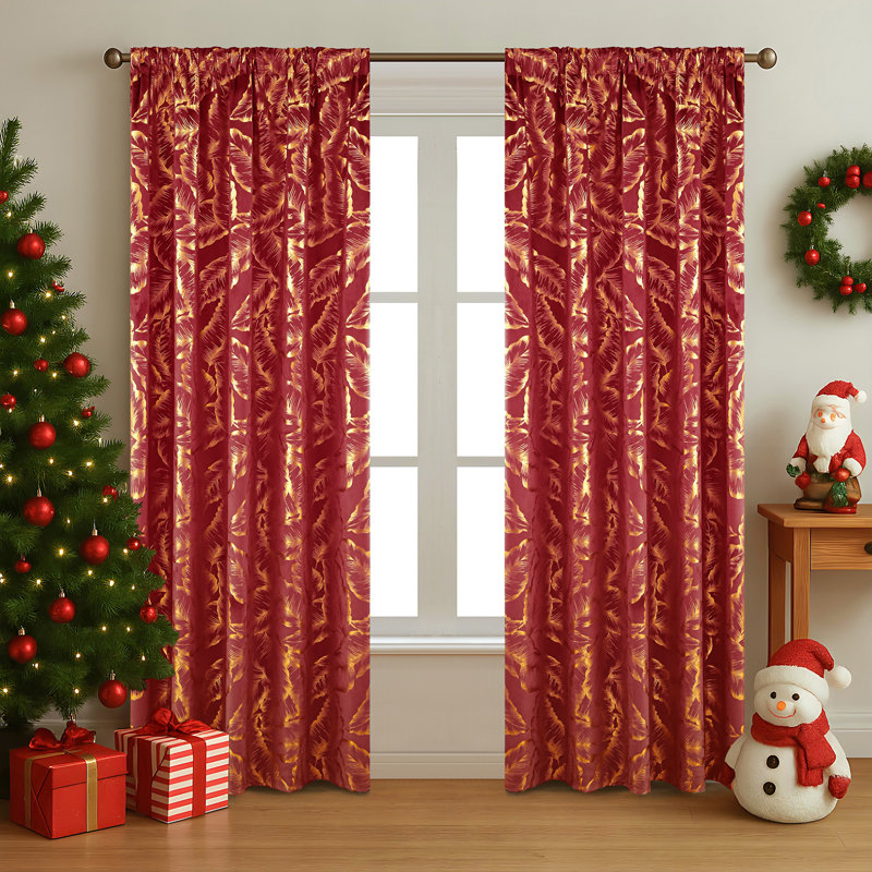 Velvet Curtains Shining Leaf Blackout Curtains, 52" W x 96" L