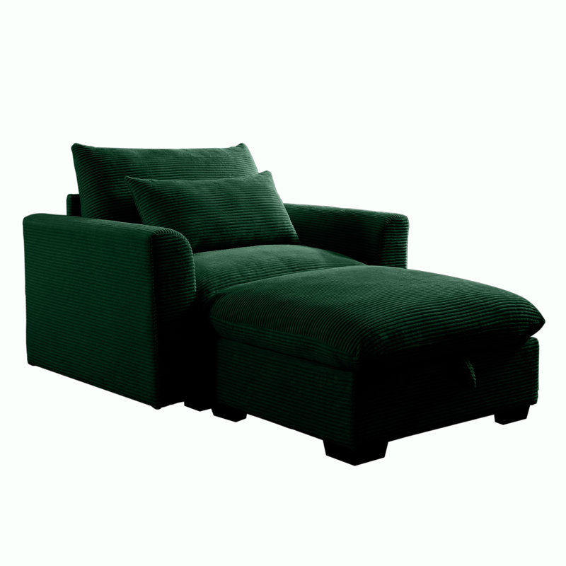 Canapé Wagenen, canapé modulaire avec repose-pieds de rangement, sièges profonds, Velours côtelé vert