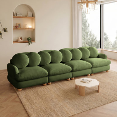 Large Chenille Modular Sectional Sofa, 4 Seater Deep Seat Couch with 8 Throw Pillows,Solid Wood Frame for Living Room, Bedroom and Apartment,Green