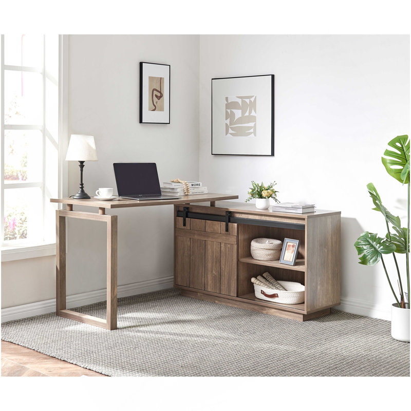 Crédence de rangement pour bureau à la maison en forme de L, Gris