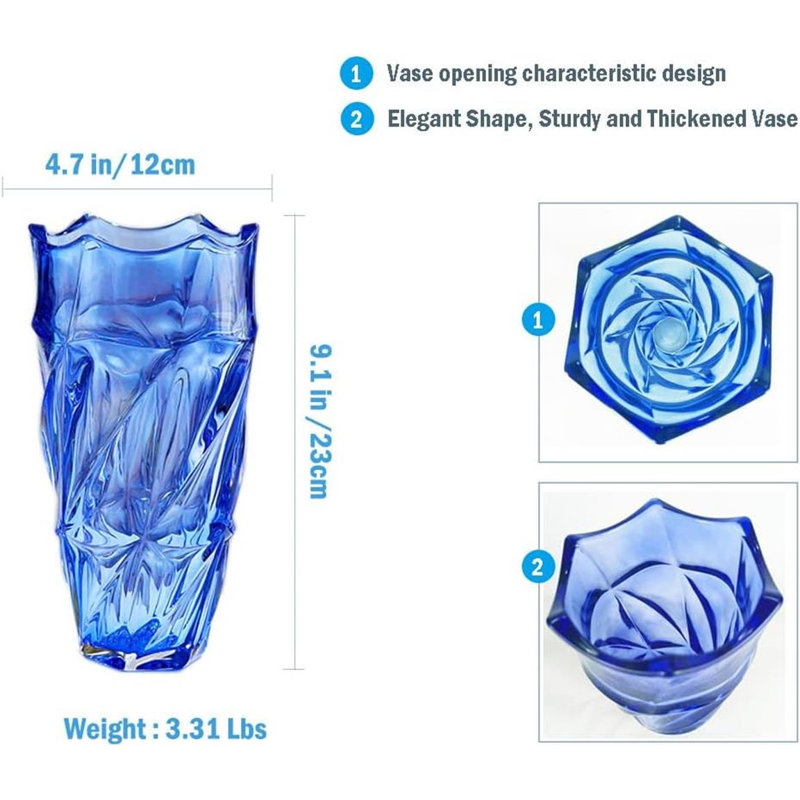 Vase en verre bleu 9,1 po